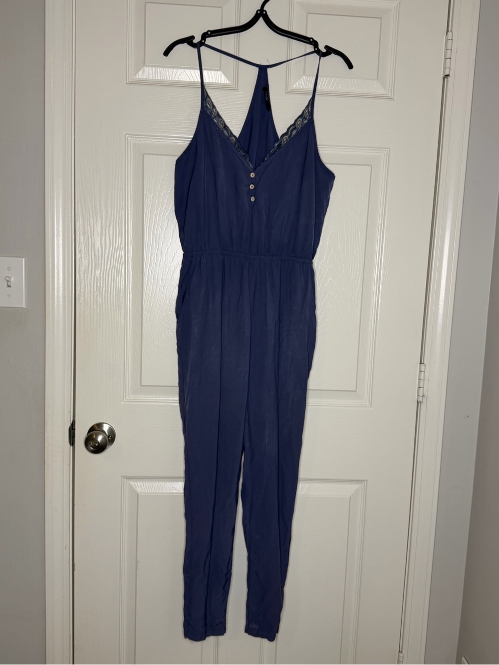 Stories Navy Lace-Trim Jumpsuit